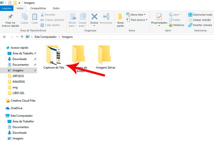 pasta captura de tela
