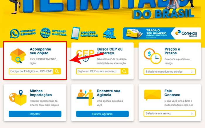 site correios busca