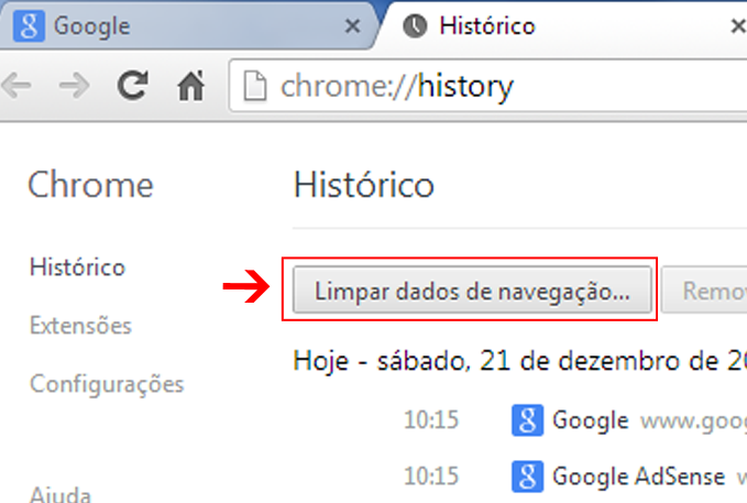 Apagar Historico Google Chrome   