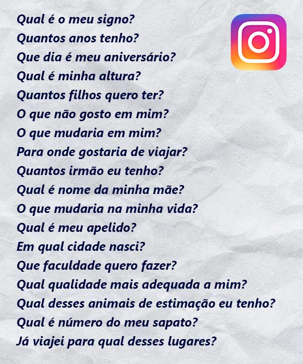 perguntas para o teste do instagram