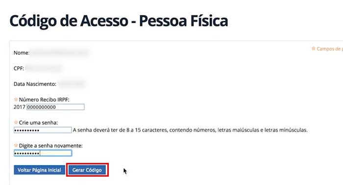 gerar codigo de acesso