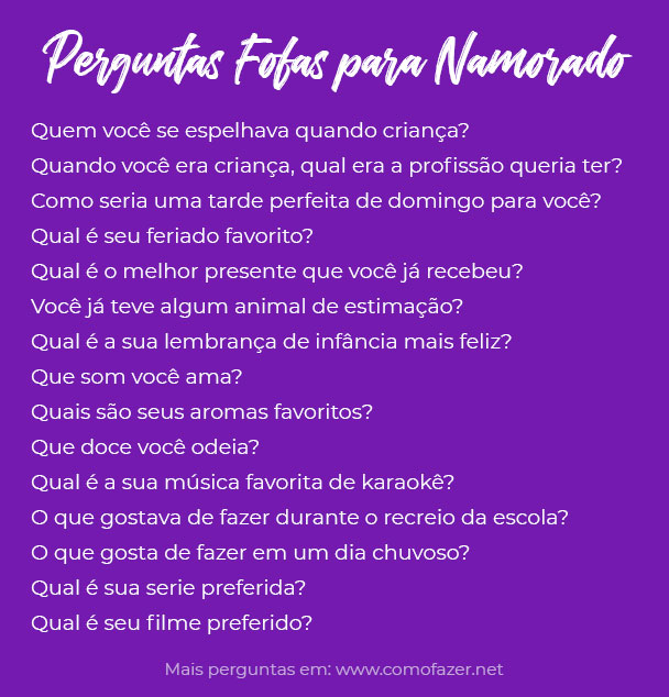 80 perguntas para fazer para seu namorado e polir a relação de vocês   Perguntas para namorado, Perguntas para casais, Perguntas sobre namorado